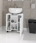 Easy Pedestal Sink Vanity Cabinet With Open Shelf Storage For Small Bathrooms, 21.73 Inch White Carrara Finish with toiletries