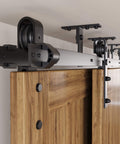 Black Rustic Ceiling Mount Double Track Bypass Sliding Barn Door Hardware Kit For Two Doors 6 Ft Flat Track Interior