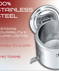 Heavy Duty Stainless Steel Insulated Double Wall Stock Pot Keeps Grub Bangin Hot Or Bone Chill Long For Catering Duties And Backyard Boils With A Massive Forty Quarts, showcasing 100% stainless steel interior and easy-clean design.