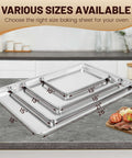 12 Pack Half-Size Aluminum Baking Sheets Pan Set, Commercial Grade, various sizes displayed, food-grade aluminum, kitchen counter