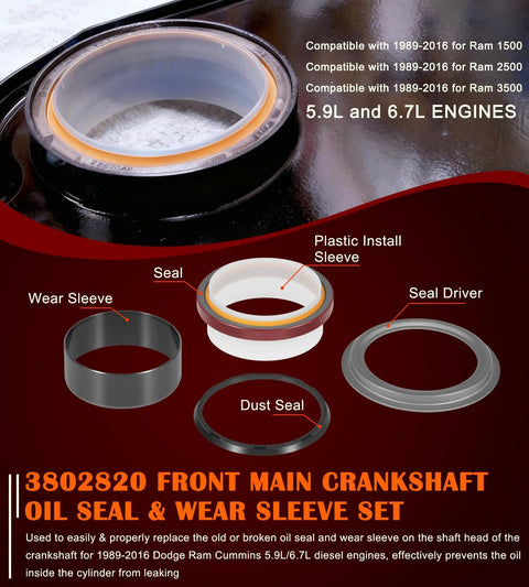 One Stop Front Crankshaft Seal And Wear Sleeve Install Tool Kit For Dodge Cummins 3.9L 5.9L 6.7L Diesel Engines on display