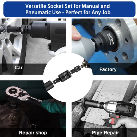 Impact Socket Adapter And Reducer Set With Universal Joint Swivels, Eleven Piece Kit From One Quarter Inch To One Inch Drive, CrMo Steel, Storage Case, Pro Grade For Auto Repair, Maintenance And DIY Projects used on car wheel, pipe repair and factory tools