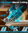 Cordless Jigsaw With Dual 21V 2Ah Batteries And Charger, Workhorse For Wood Projects, Bevel Up To 45 Degrees