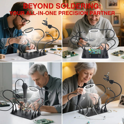 All In One Soldering Station With 5x Magnetic Magnifying Lamp And Heavy Duty Work Station used for electronics and jewelry repair.