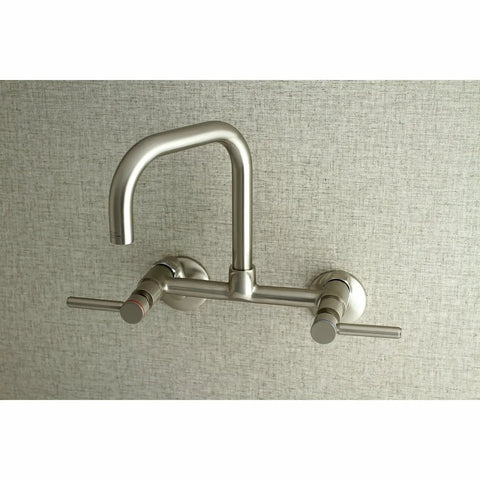 8-Inch Adjustable Center Wall Mount Kitchen Faucet Brushed Nickel Finish, Solid Brass Construction, No-Drip Ceramic Disc, 1.8 GPM, Easy Install
