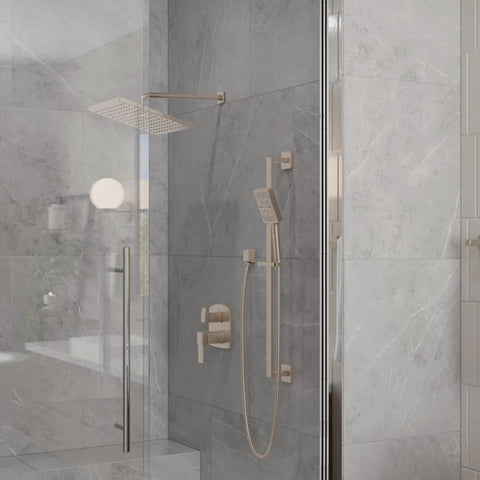 Two Handle Diverter Shower Faucet Trim Kit In Brushed Nickel With Temperature And Mode Control For Upgrade Your Modern Bathroom