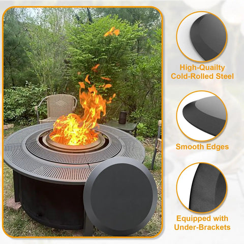 Heavy Duty 23.75 Inch Fire Pit Lid For Outdoor Tables And Camping, Cold Rolled Steel Cover Fits 19 To 24 Inch Fire Pit Tables And Surrounds