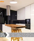 Modern kitchen with Circline Fluorescent Lamp 40W T9 Round 2600 Lumens 4100K Cool White G10Q Ceiling Light above wooden island.