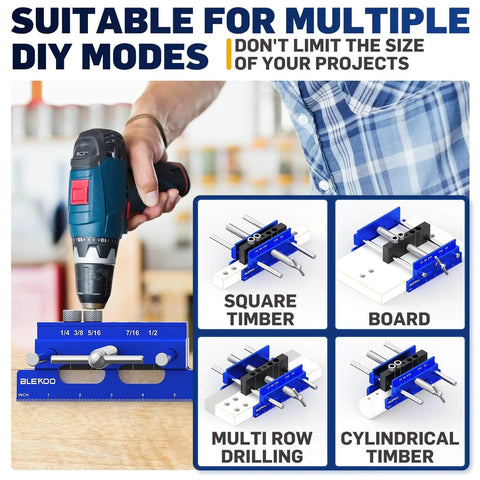 Upgraded 6.7 Inch Self Centering Doweling Jig Kit For Precise Panel Furniture Holes Drill Jig with setup guide on table