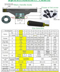 Specification table for Four Inch Handwheel With Half Inch Bore Heavy Duty Crank Handle, showing dimensions and parts.