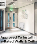 Heavy Duty 24 By 36 Inch Insulated Fire Rated Wall Access Panel 3 Hour Rating With 20 Gauge Galvanneal Steel in hallway installation.