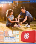 Mini Travel First Aid Kit in a red waterproof case with white cross, 201-piece medical supplies