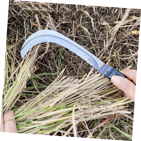Two Pack Ergonomic Reaping Hook For Effortless Mowing And Weeding In Gardens And Farms With A Comfortable Grip in action