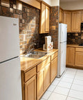 Kitchen with Bronze Brushed Metal Mosaic Tile Set With Resin Texture, Dope Copper Tones, 12x12 Mesh Backing, Perfect For Kitchen Backsplash, Bathroom Walls, And Fireplace Surrounds, Durable 5 Sq Ft Coverage on backsplash above sink.