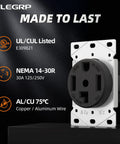 30 Amp 125 And 250 Volt Dryer Outlet NEMA 14 30R Flush Mount Receptacle with UL Listing details.