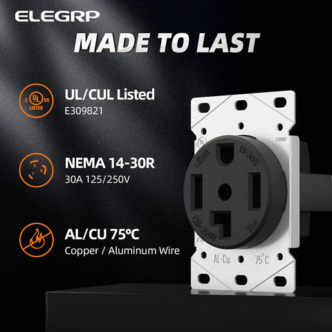 30 Amp 125 And 250 Volt Dryer Outlet NEMA 14 30R Flush Mount Receptacle with UL Listing details.