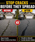 Stop Cracks Before They Spread: Before and After asphalt driveway repair using Smooth Over Gritty Pavement With This Heavy Duty Asphalt Crack Filler.