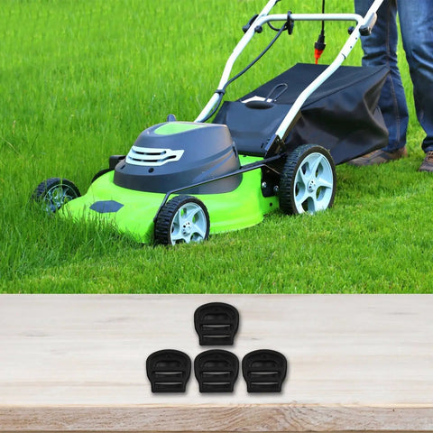 Replacement Lawn Mower Height Adjuster Knobs For Toro Models 20092 20333 20352 20380 4 Pack next to a green lawn mower on grass.