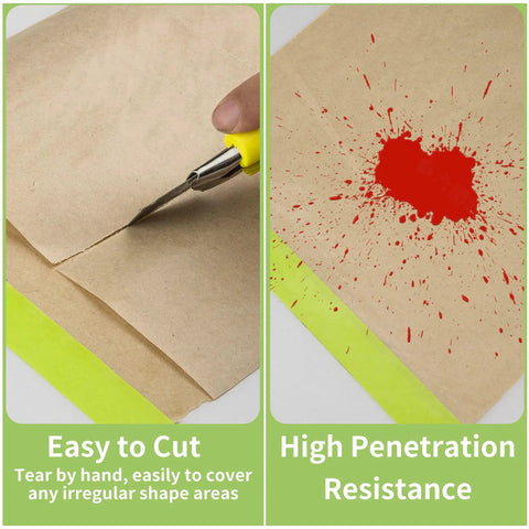 Pre Taped Masking Paper For Painting 12 Inch By 50 Foot 2 In 1 Tape And Drape Painters Paper showing easy cut and paint resistance