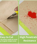 Pre Taped Masking Paper For Painting With Tape In One Roll 18 Inch By 50 Feet shows cutting and resistance to paint.