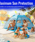 Family under Easy Setup Beach Tent Sun Shelter For Family Beach Day Ideal 4 To 5 Person Shade With UV 50 Plus Protection on beach