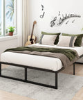 Sturdy Queen Bed Frame With 14 Inch Low Profile Platform Heavy Duty Steel Slat Support No Box Spring Headache For Memory Foam And Pillowtop Mattress Fast Easy Setup in a cozy bedroom setup.