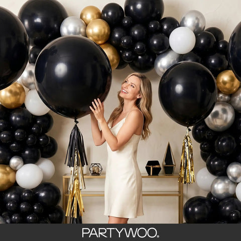 Black Balloons Party Pack 140 Pcs With 18 Inch 12 Inch 10 Inch And 5 Inch Balloons Arch Kit Garland For No Fuss Easy Setup