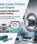 Close-up of oil drain plug with washer, showcasing perfect seal from Oil Drain Plug Gasket Set, 100 Piece Crush Washer Kit.