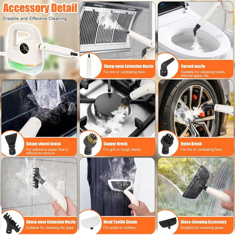 Handheld Steam Cleaner With LCD Display And One Click Control, 10 In 1 High Pressure Steam Cleaner accessory details