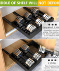 No Sweat Roll Out Cabinet Organizers Two Pack Adjustable Width Storage Bins With Strong Nano Adhesive Tape Effortless Pantry Upgrade For Framed Shelves And Cupboards showing slide out cabinet with weights.