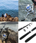 All In One Fishing Pole Combo Kit with 2 Telescopic Rods and 2 Spinning Reels in action by water