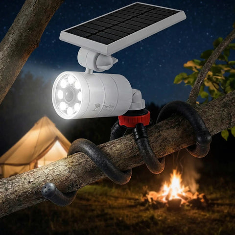 Solar Motion Light Outdoor Waterproof 1400LM Security Spotlight With Flexible Tripod, No Drill Mount, Aluminum Floodlight For Camping, Fence And Patio, 9W Battery Powered, White