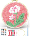 All In One Punch Needle Kit For Beginners No Experience Needed With Pink Flower Pattern Complete DIY Embroidery Set