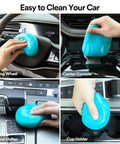 Premium Car Cleaning Gel And Detailing Slime Putty used on steering wheel, center console, shifter, and cup holder to clean dirt.