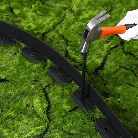 Installing No Dig 148Ft 2 Inch Tall Landscape Edging Kit With 70 Spikes And 20 Connectors For Flexible Garden Border on grass