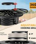 Big 42 Inch Outdoor Fire Pit With Two Grills For Wood Or Charcoal Burning, Heavy Duty Metal Round Fireplace, adjustable cooking grills close-up