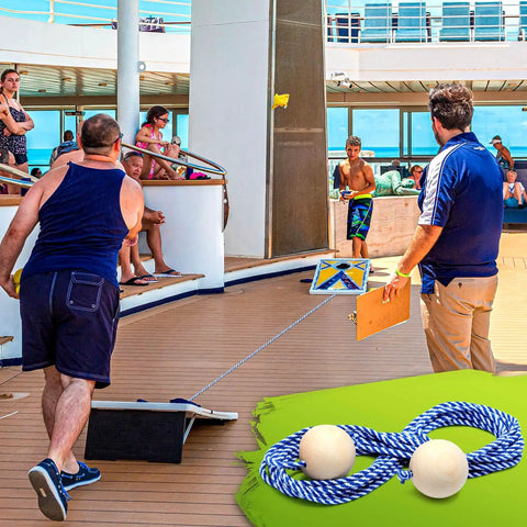 Two Sets 27 Feet Cornhole Distance Setup Tool Measuring Device for Boards with Blue Rope Cornhole Accessories for Accurate Backyard Toss and Competitive Play, blue rope and wood balls