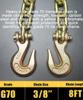Beefy Heavy Duty Ratchet Load Binder Set Five Sixteenths To Three Eighths Inch With Clevis Grab Hooks in close-up