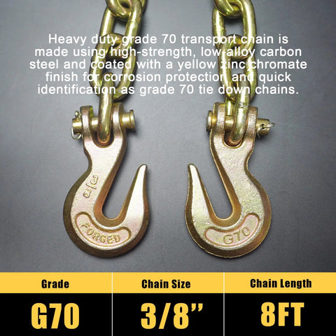 Beefy Heavy Duty Ratchet Load Binder Set Five Sixteenths To Three Eighths Inch With Clevis Grab Hooks in close-up