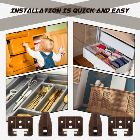 Child opening a wooden dresser drawer with Premium Plastic Drawer Slide And Guide Replacement Kit With All Necessary Screws For Straight Forward Furniture Repair On Dressers Nightstands And Hutches No Sweat Install Rock Solid Operation Brown