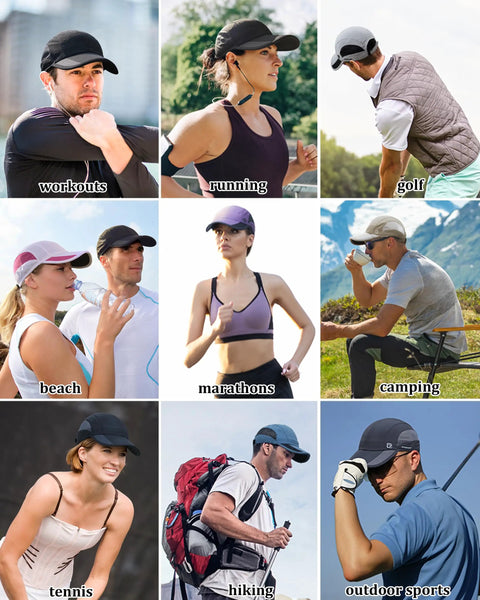 People wearing Cooling Outdoor Running Hat For Men And Women With Quick Dry Breathable Mesh And UPF50 Sun Protection White Trucker Ball Cap