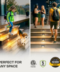 LED Recessed Step Light For Outdoor Stairway Dusk To Dawn With Motion Sensor And Photocell, 3CCT Adjustable, illuminating steps
