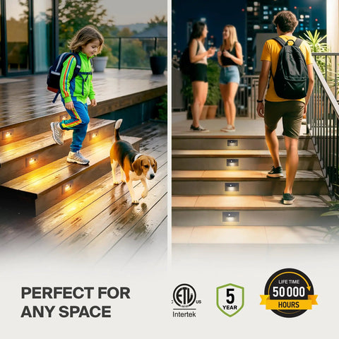 LED Recessed Step Light For Outdoor Stairway Dusk To Dawn With Motion Sensor And Photocell, 3CCT Adjustable, illuminating steps