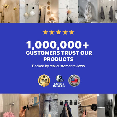 Heavy Duty Peel And Stick Wall Hooks Engineered For Clutter Free Homes Featuring No Sweat Setup, displayed in various home settings.
