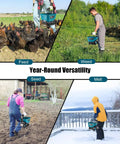 People using Handheld Seed Spreader For Makita 18V Battery Lawn Fertilizer And Salt Ice Melt Spreader Year Round Use.