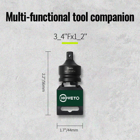 Industrial Grade 3/8 Inch To 1/2 Inch Impact Socket Adapter Reducer Made From Cr-Mo Steel, showing front view with dimensions