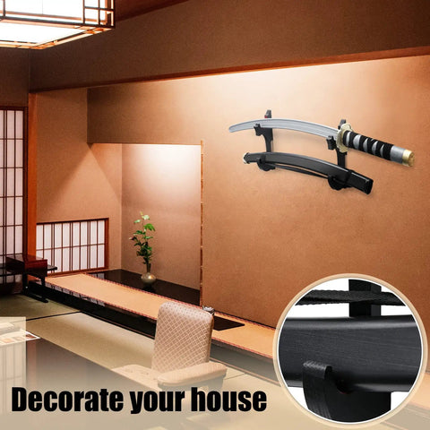 Sword Wall Mount Hanger Set For Adjustable Display Rack For Samurai Swords, Tanto And Cosplay Gear on interior wall