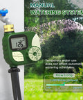 Garden Hose Timer With 360 Degree Brass Swivel displayed with watering system and timer interface, one outlet visible