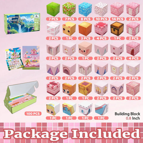 Magnetic Blocks Set 100 Pieces For Kids 3 Plus Totally Kid Friendly Open Ended STEM Toys Magnetic Tiles Building Cubes Package