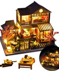 Beginner Friendly Mini Dollhouse Kit With Japanese Garden House Theme featuring koi pond, cherry blossom trees, and zen tea pavilion